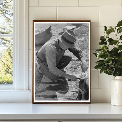 Spanish-American Farmer Scraping Hog Hair New Mexico 1940