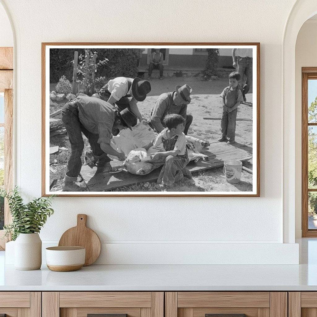 Spanish-American Farmers Peeling Hog Fat Chamisal 1940