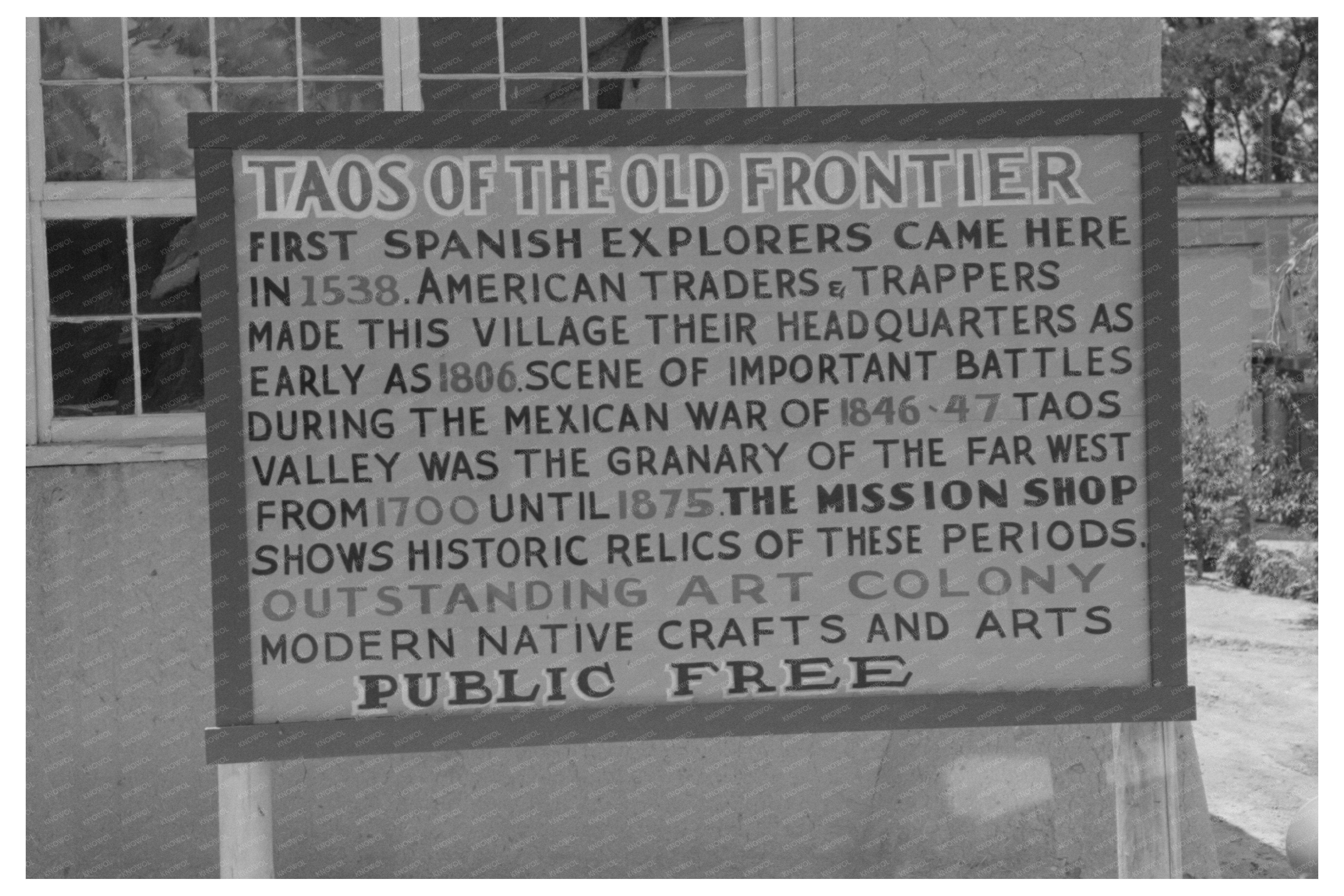 Taos New Mexico Vintage Sign July 1940