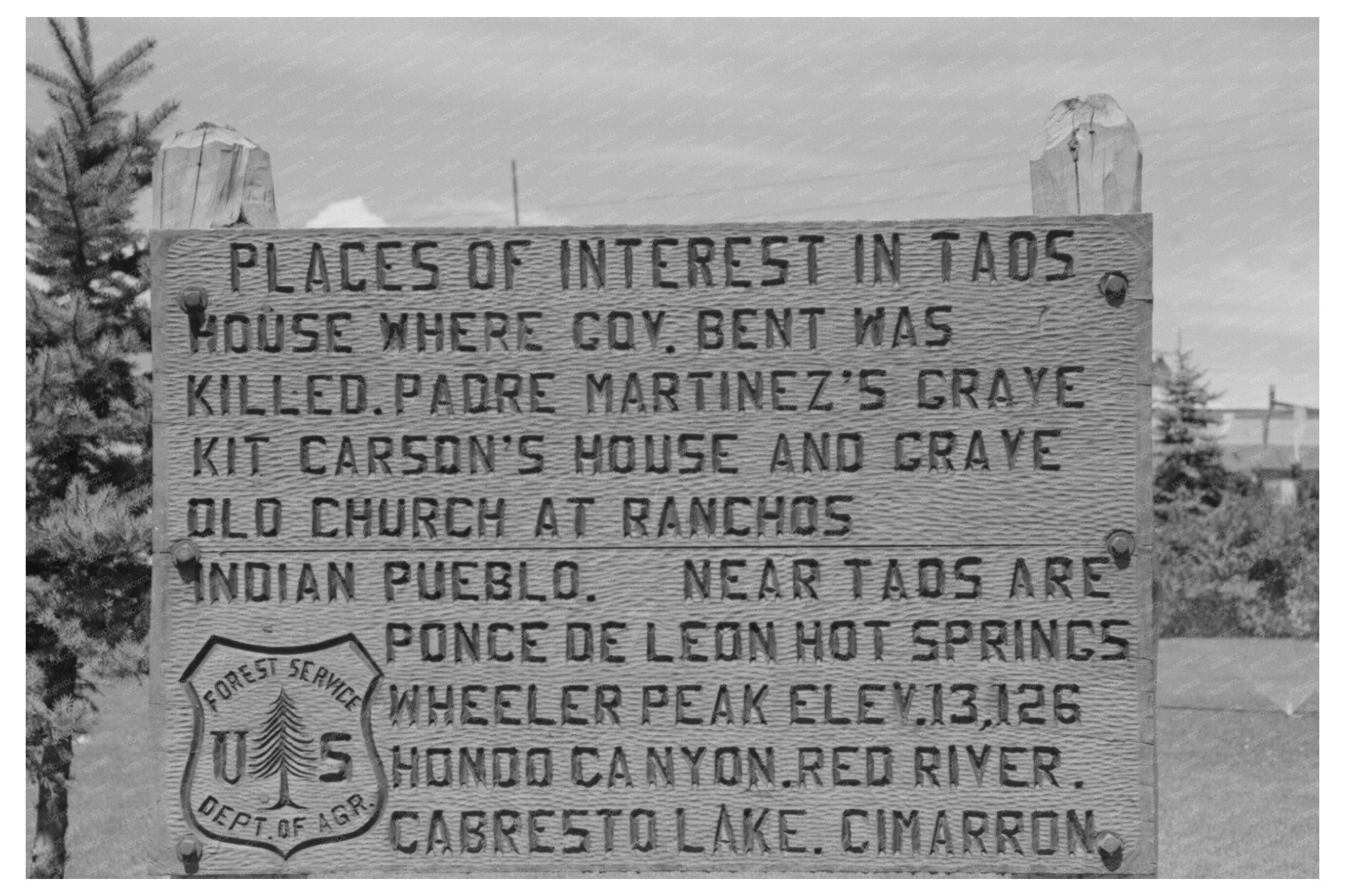Vintage 1940 Tourist Sign by Forest Service in Taos New Mexico