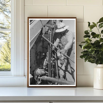 Worker Greasing Machinery at Farm Cooperative Utah 1940