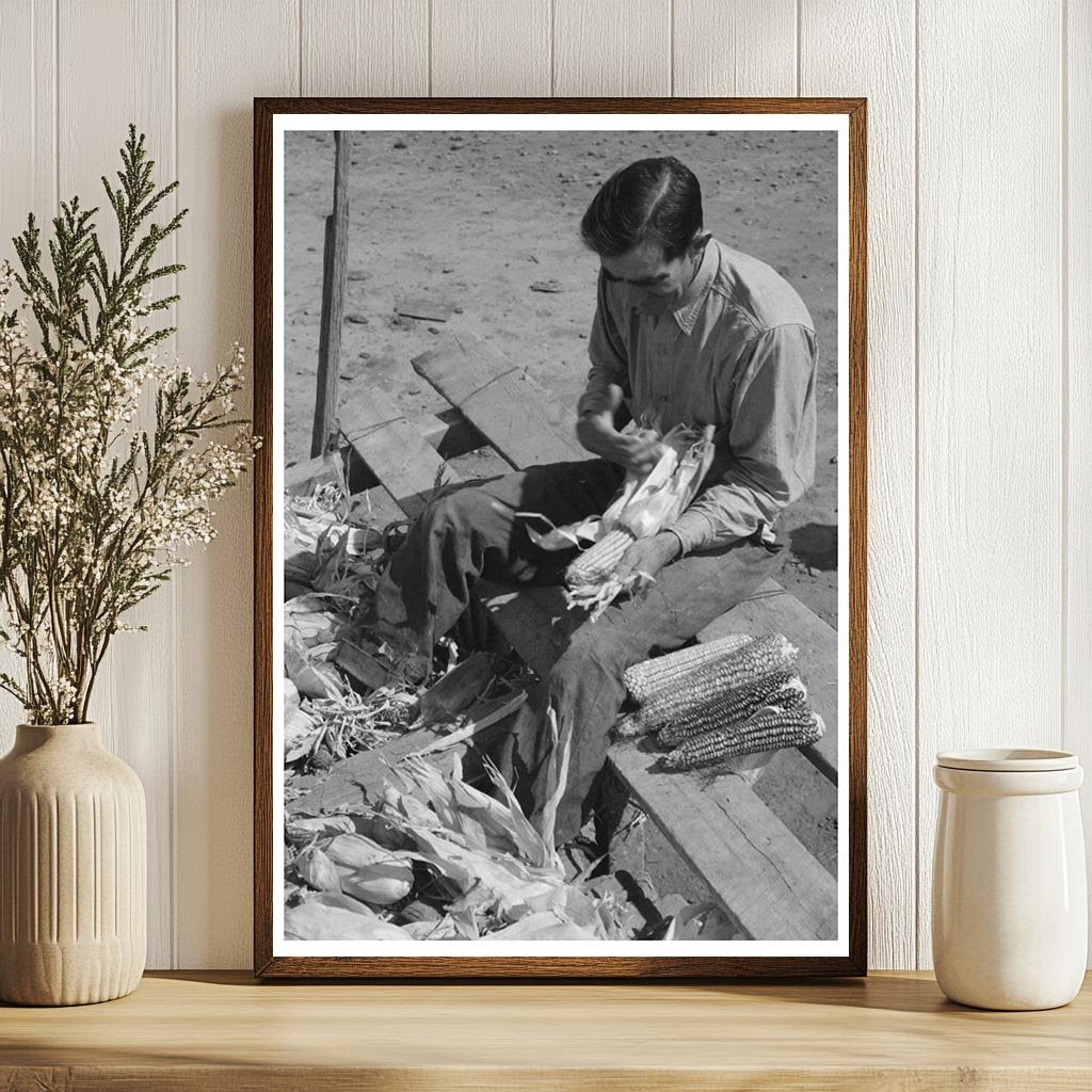 Spanish Farmer Husk Corn in Concho Arizona Circa 1940