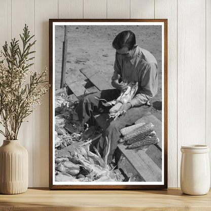 Spanish Farmer Husk Corn in Concho Arizona Circa 1940