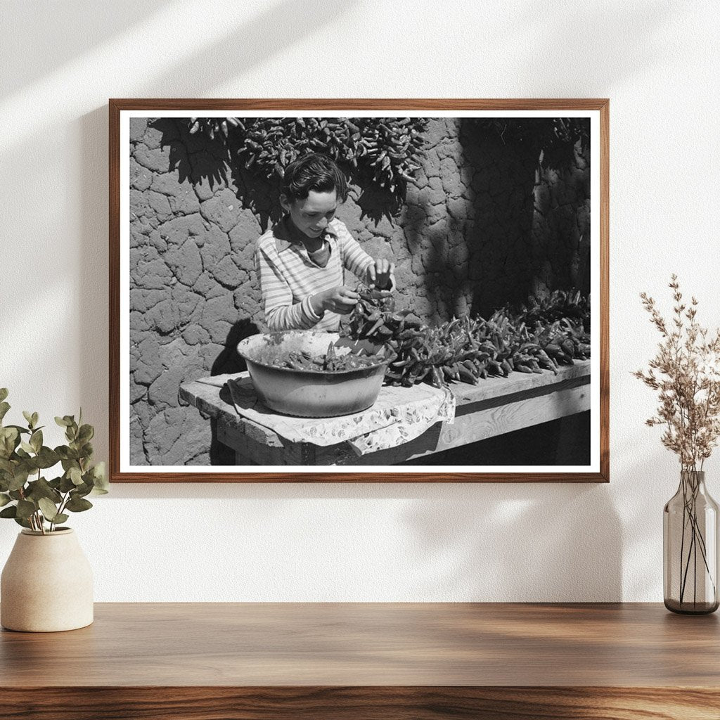 Spanish Boy Stringing Chili Peppers Concho Arizona 1940