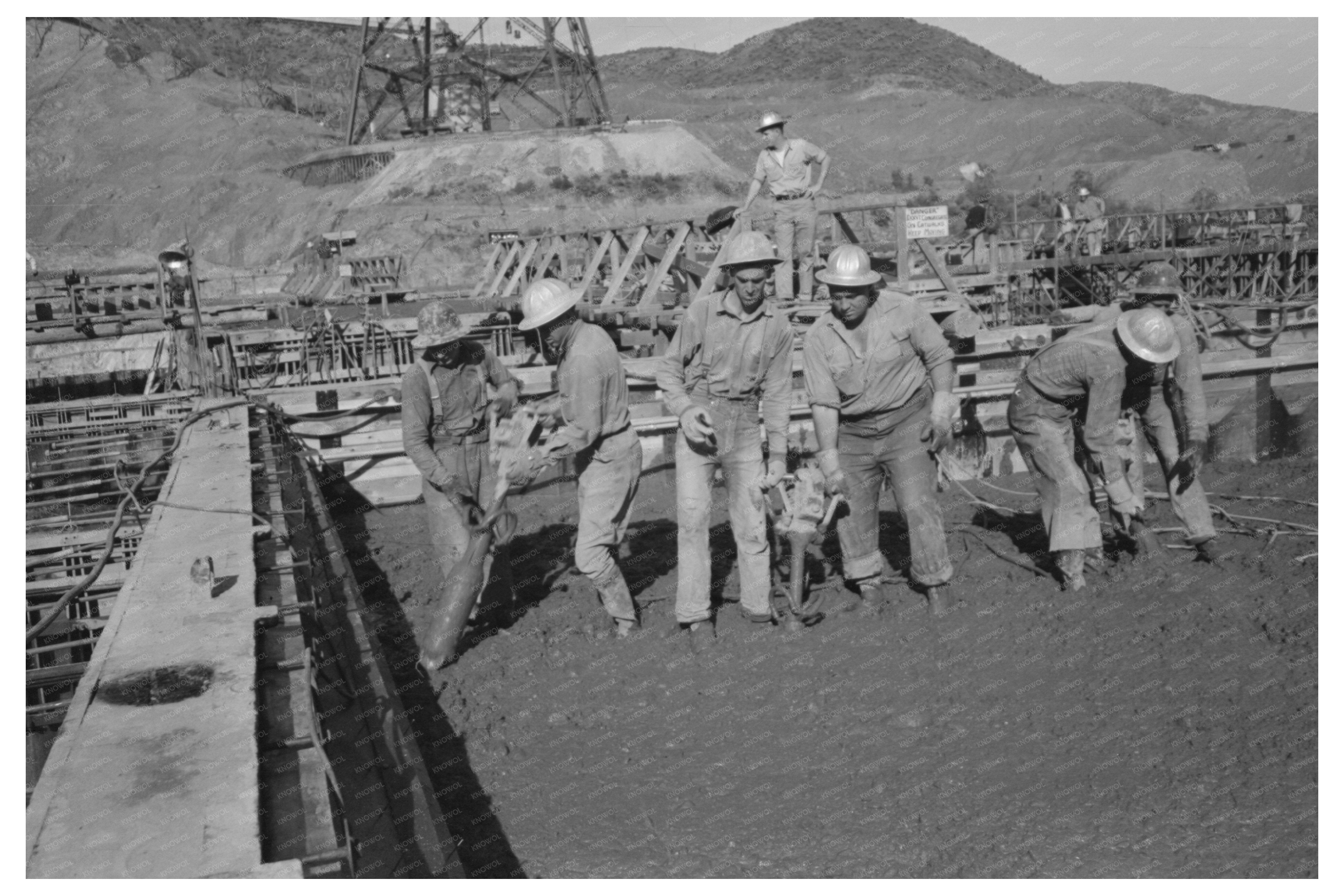 Construction Workers Settling Concrete at Shasta Dam 1940