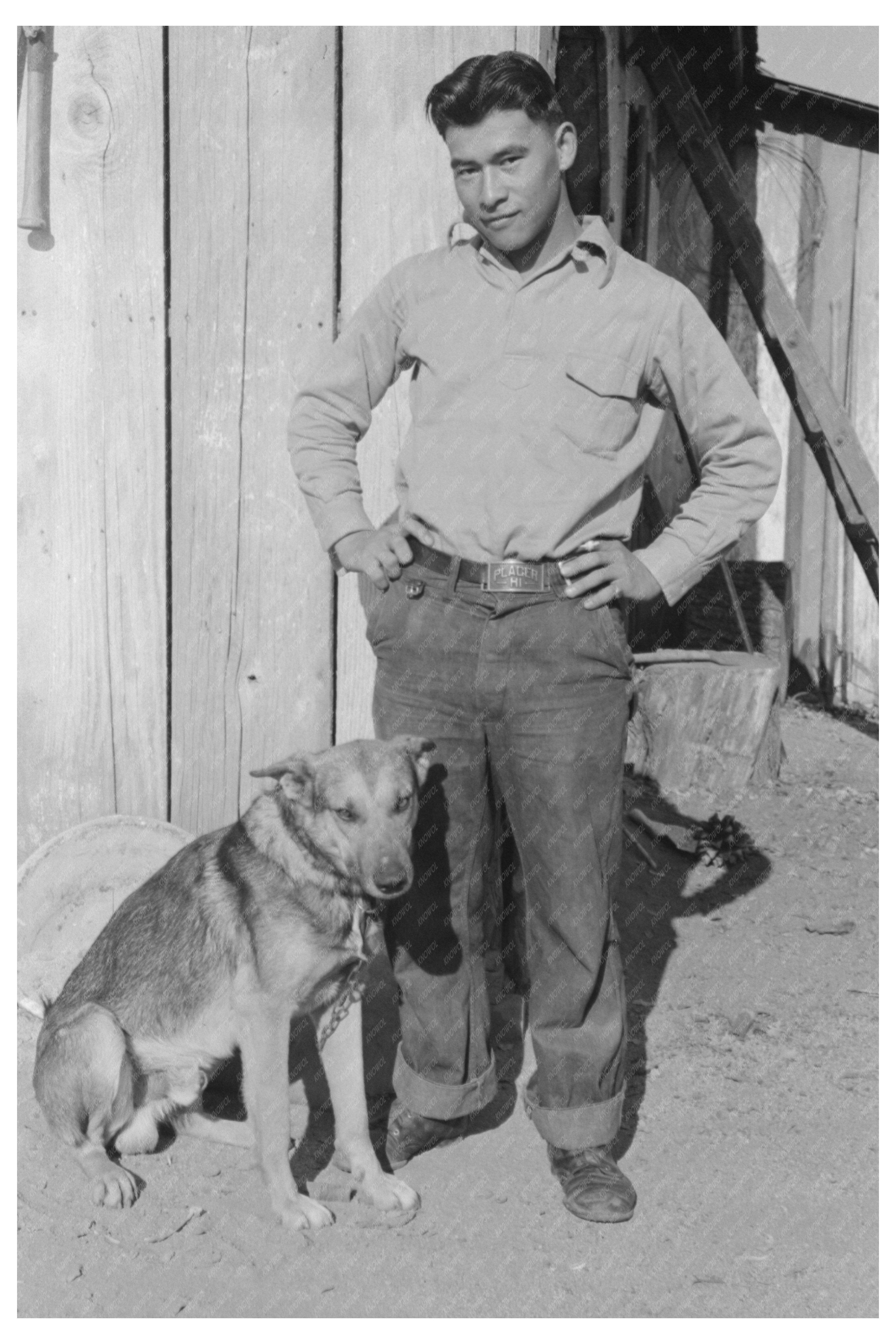 Japanese Farmers Son with Dog Placer County 1940