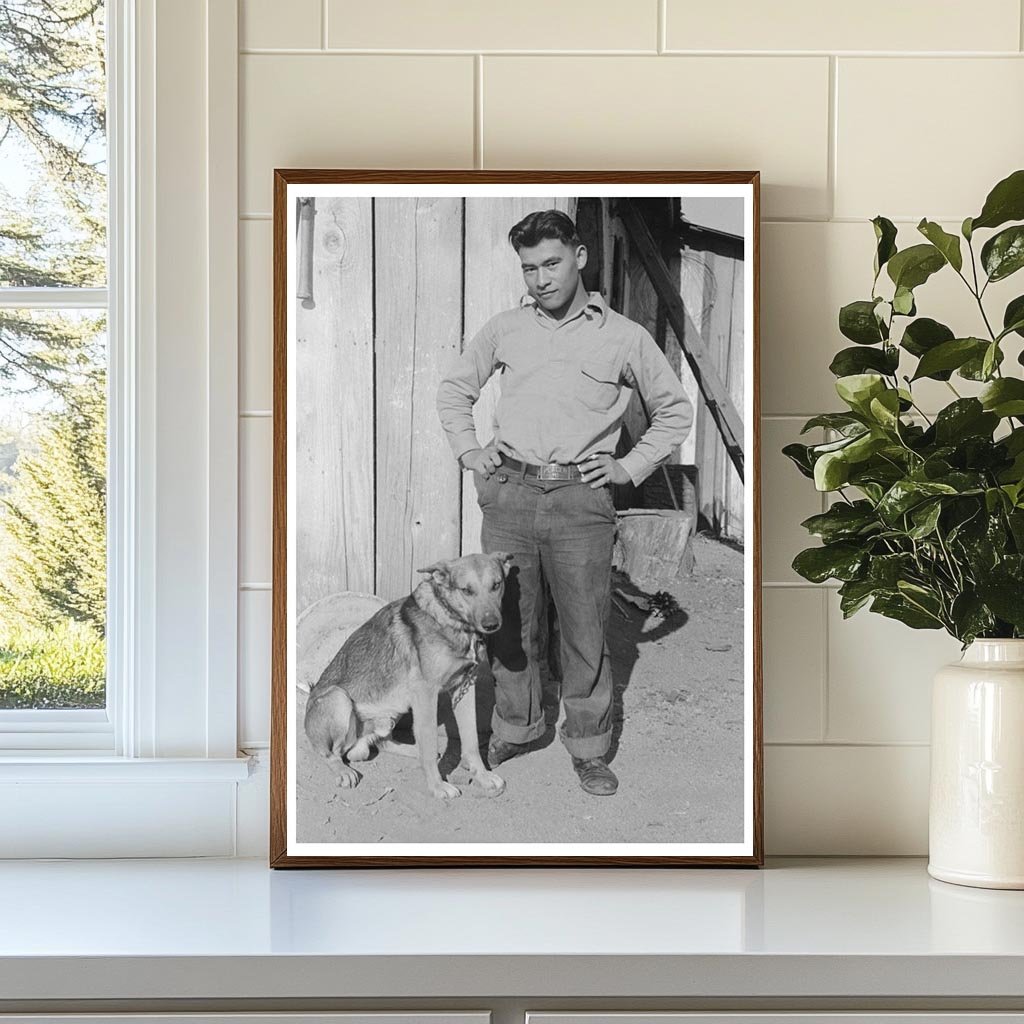 Japanese Farmers Son with Dog Placer County 1940