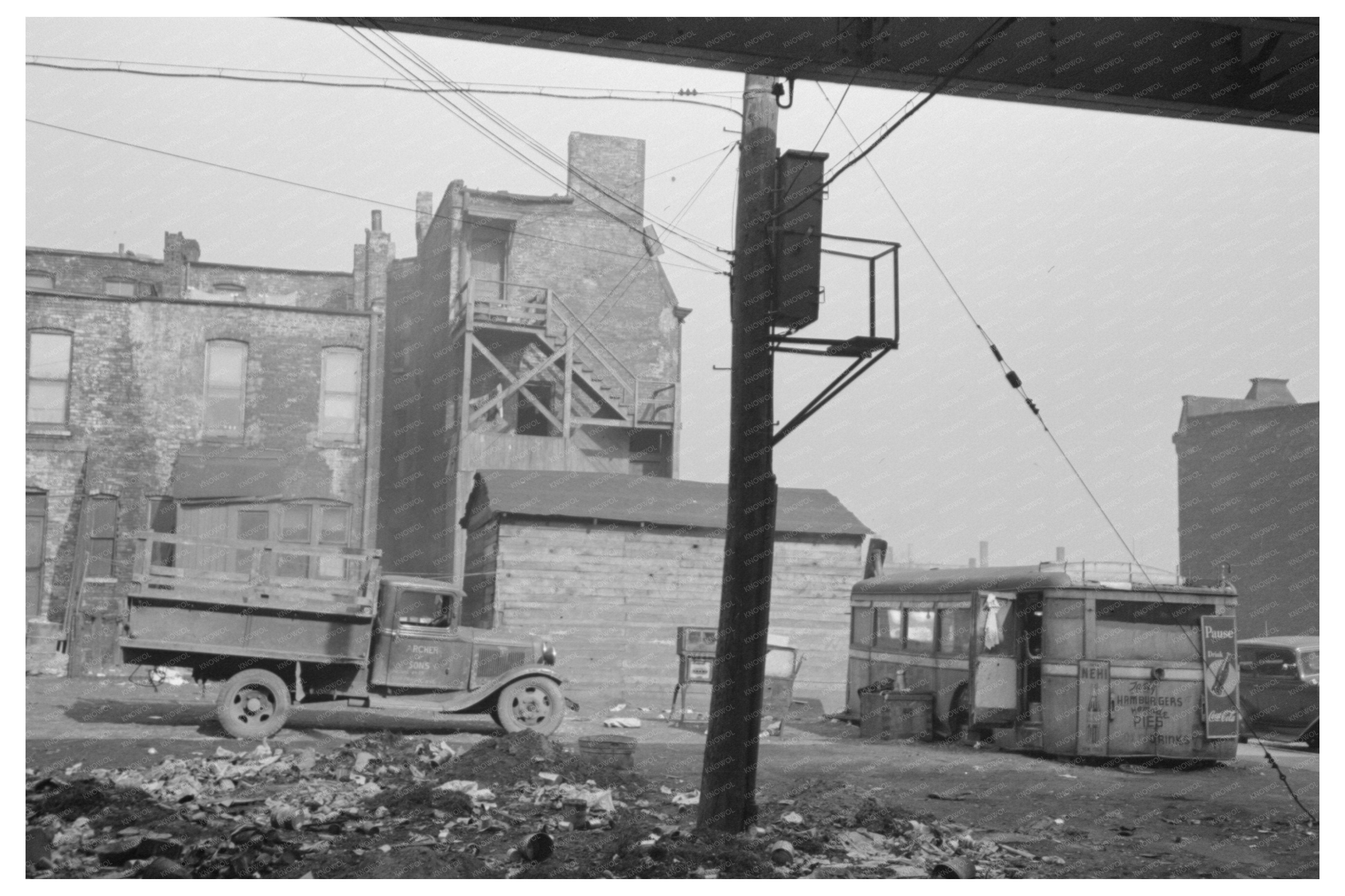 Lunch Wagon Under Elevated Train Tracks Chicago 1941