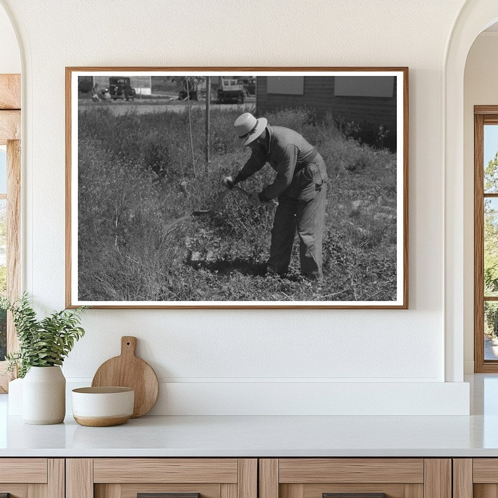 Farmer Cutting Weeds at Idaho Labor Camp June 1941