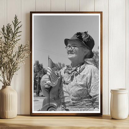 Woman with American Flag in Caldwell Idaho 1941