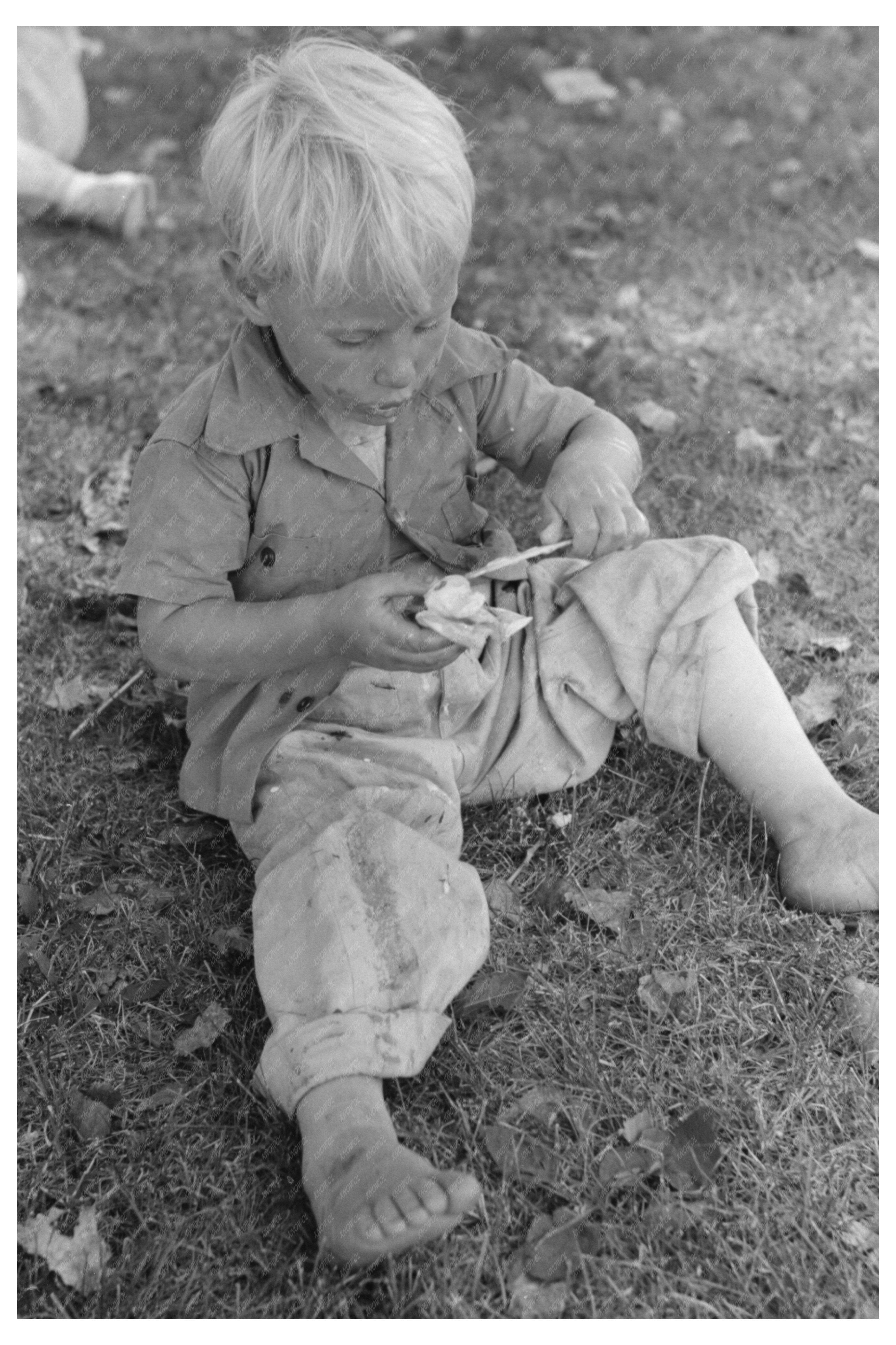 Young Boy Enjoying Ice Cream on Fourth of July 1941