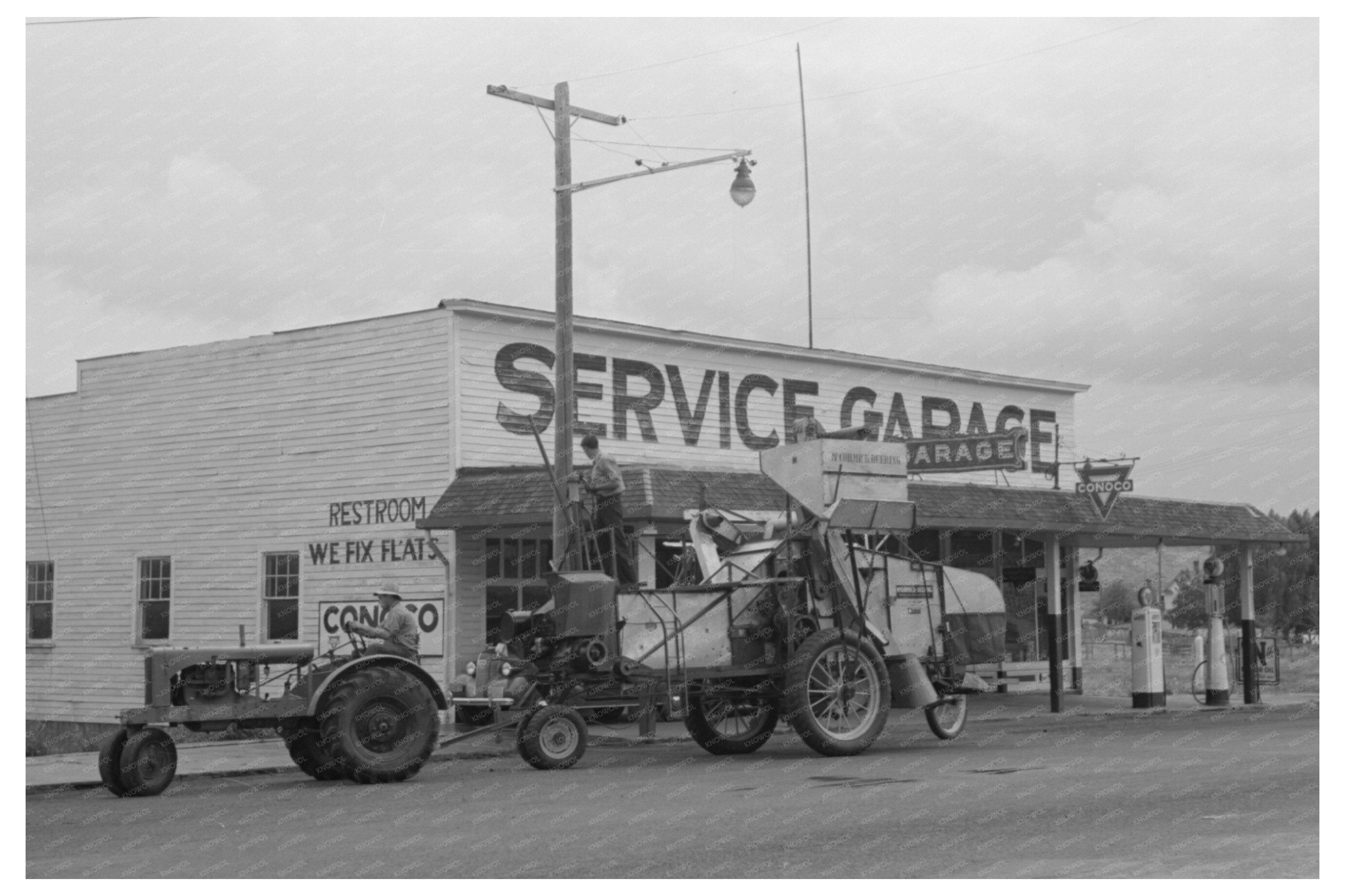 Wheat Harvesting Combine at Walla Walla Garage 1941