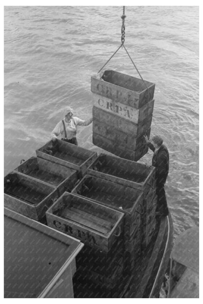 Fishing Boat Loading Boxes in Astoria Oregon 1941