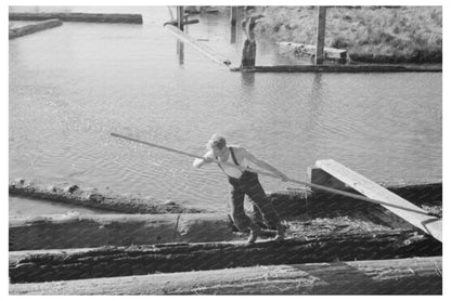 Lumberjack Building Log Raft Tillamook County Oregon 1941