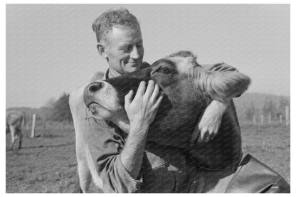 Dairy Farmer with Cow in Tillamook Oregon 1941