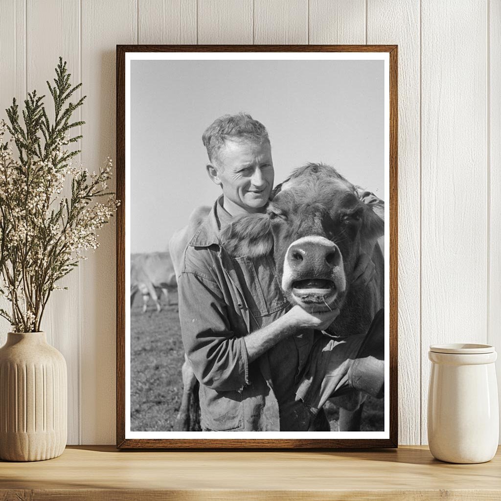 Dairy Farmer and Cow Tillamook County Oregon 1941