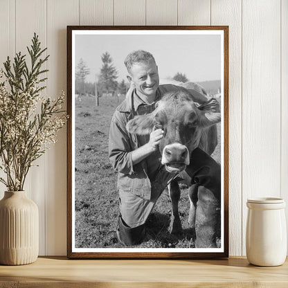 Dairy Farmer with Cow in Tillamook County 1941