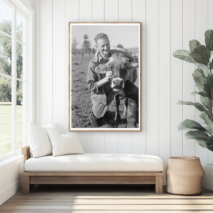 Dairy Farmer with Cow in Tillamook County 1941