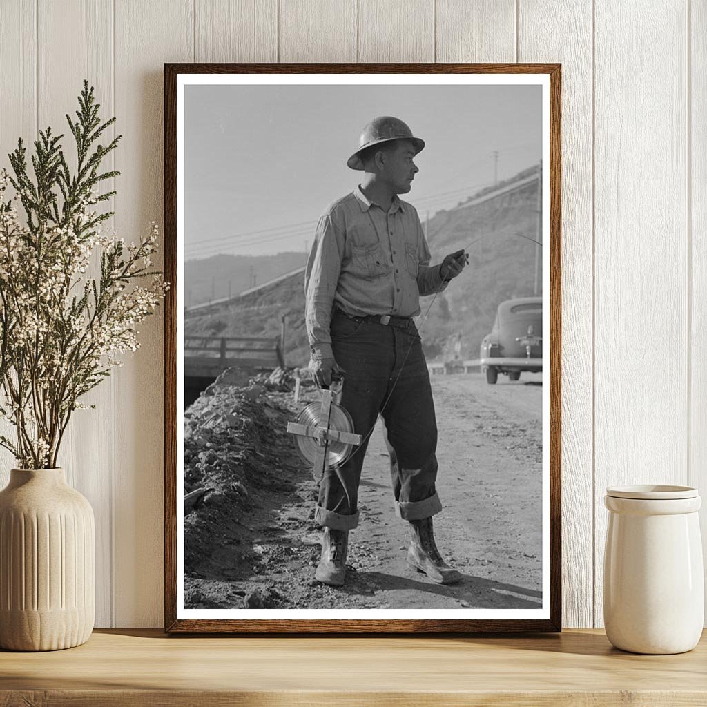 Chain Man Surveying at Shasta Dam California 1941