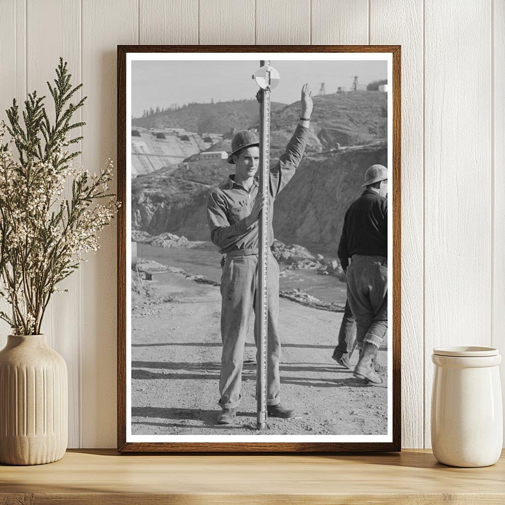 Workman Surveying at Shasta Dam December 1941 Image