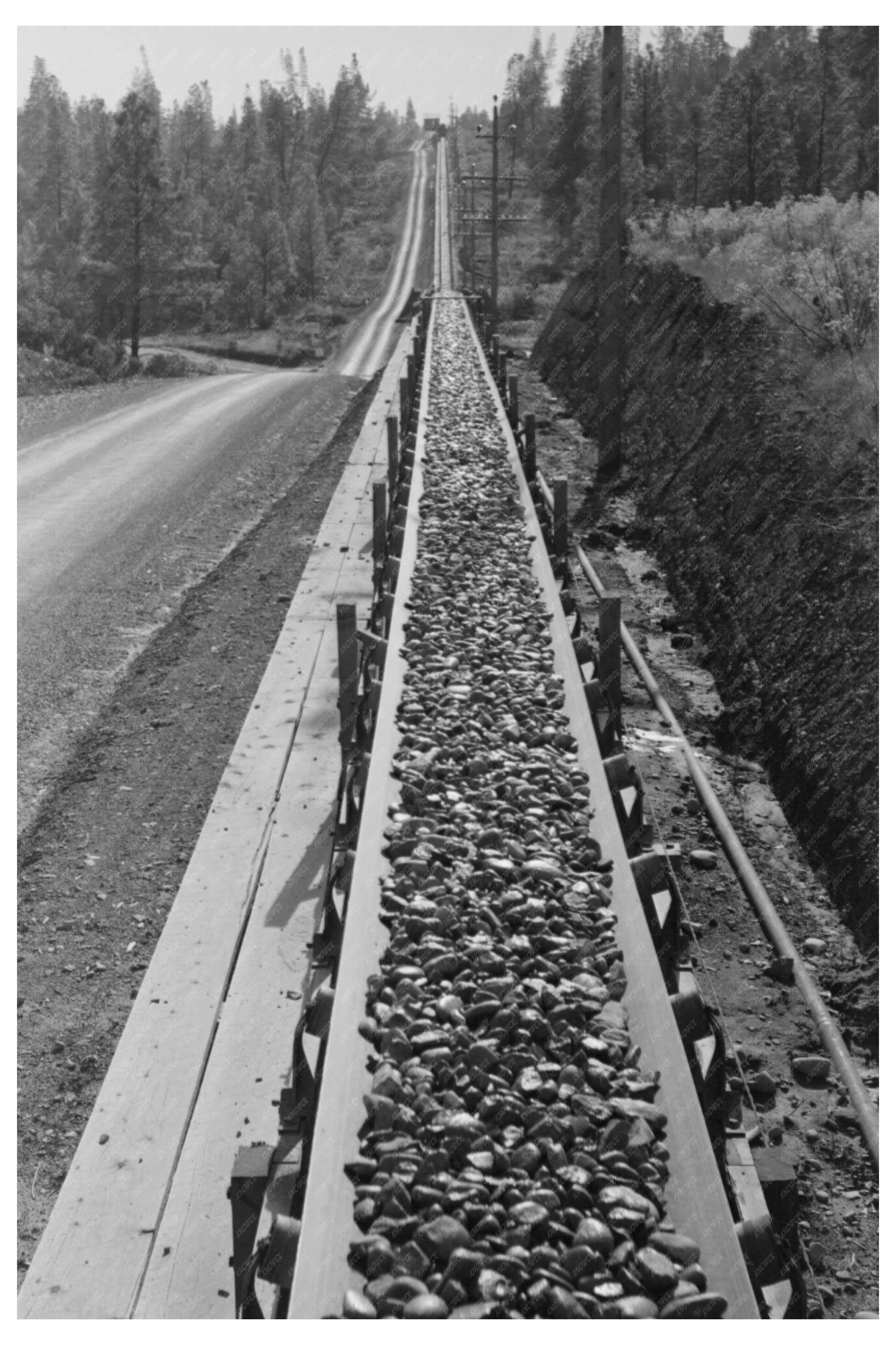 Conveyor Belt Transporting Gravel at Shasta Dam 1941