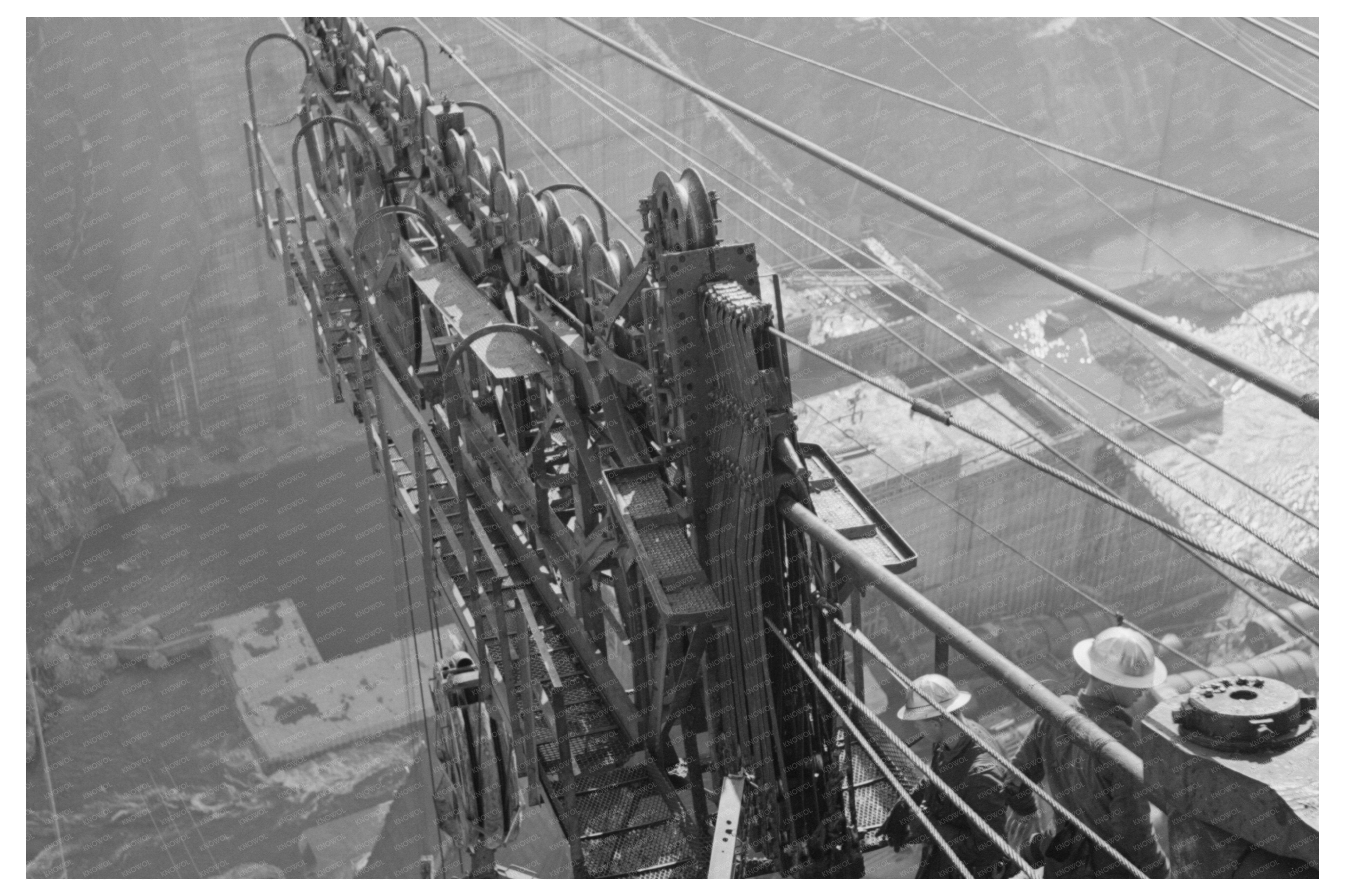 Shasta Dam Aerial View with Tram and Supply Buckets 1941