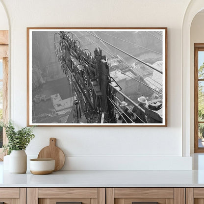 Shasta Dam Aerial View with Tram and Supply Buckets 1941