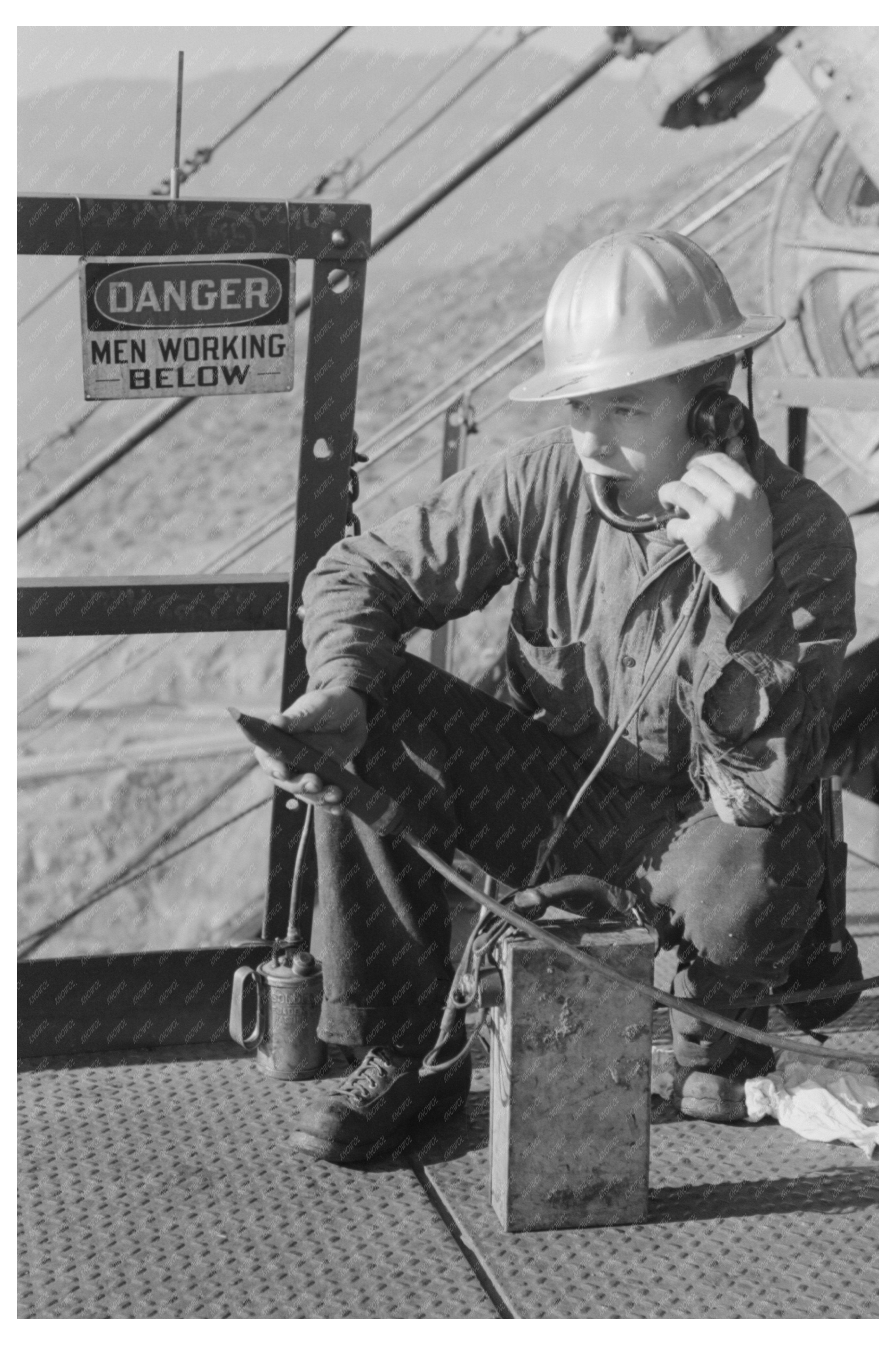 Workman at Shasta Dam December 1941 Vintage Photo