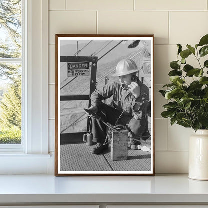 Workman Using Telephone at Shasta Dam December 1941