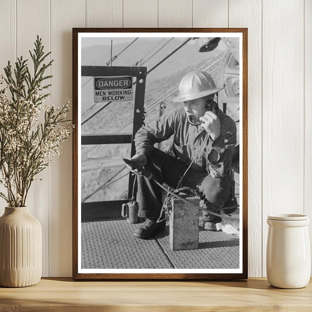 Workman Using Telephone at Shasta Dam December 1941