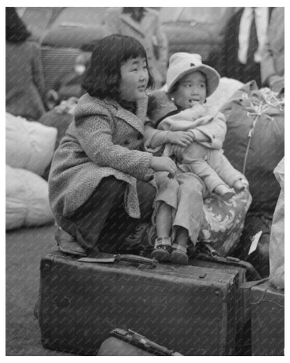 Japanese-American Children Waiting for Train in 1942