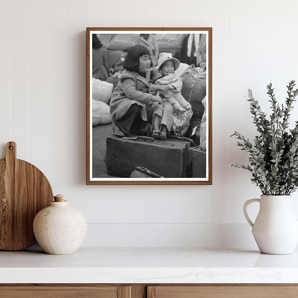 Japanese-American Children Waiting for Train in 1942