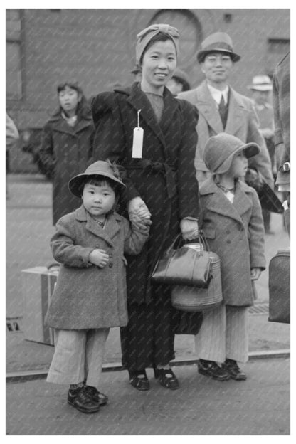 Japanese-American Family Waiting for Train April 1942