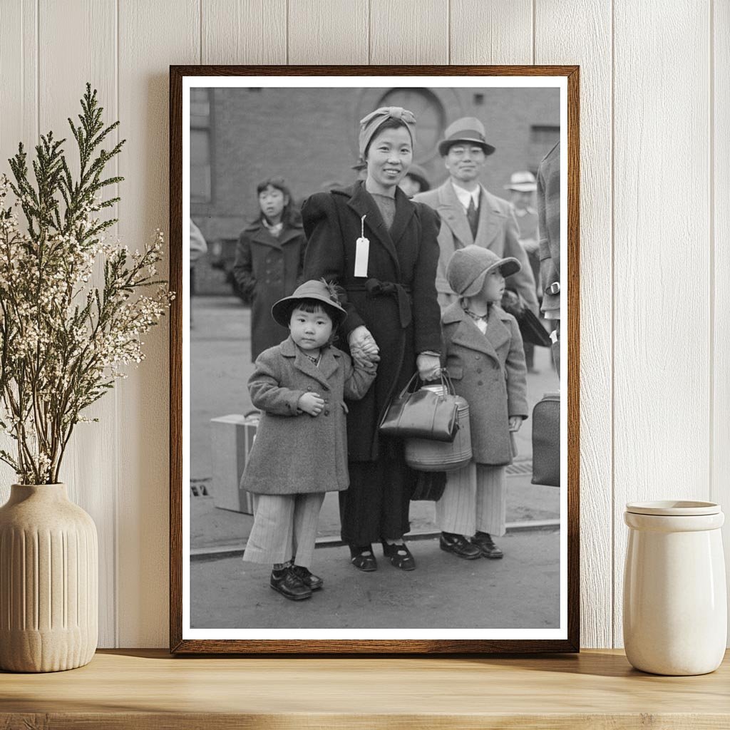 Japanese-American Family Waiting for Train April 1942