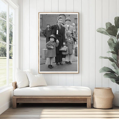 Japanese-American Family Waiting for Train April 1942