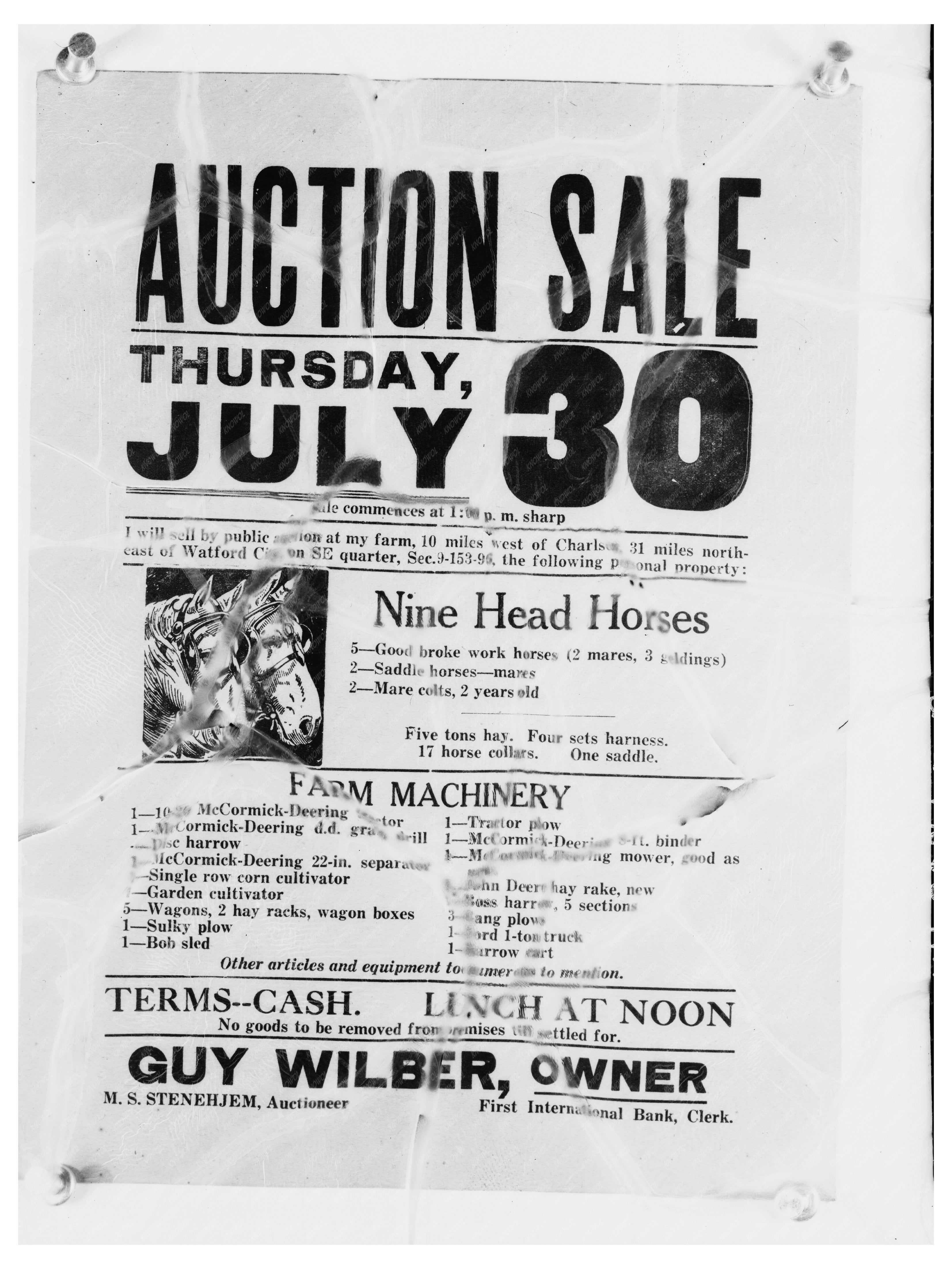 Charlson South Dakota Auction Sale Poster July 1937