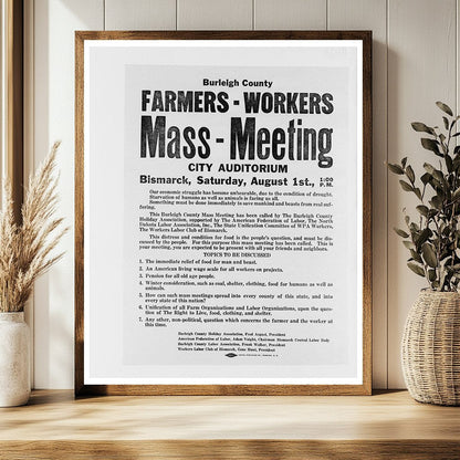 Burleigh County Drought Meeting Poster August 1937