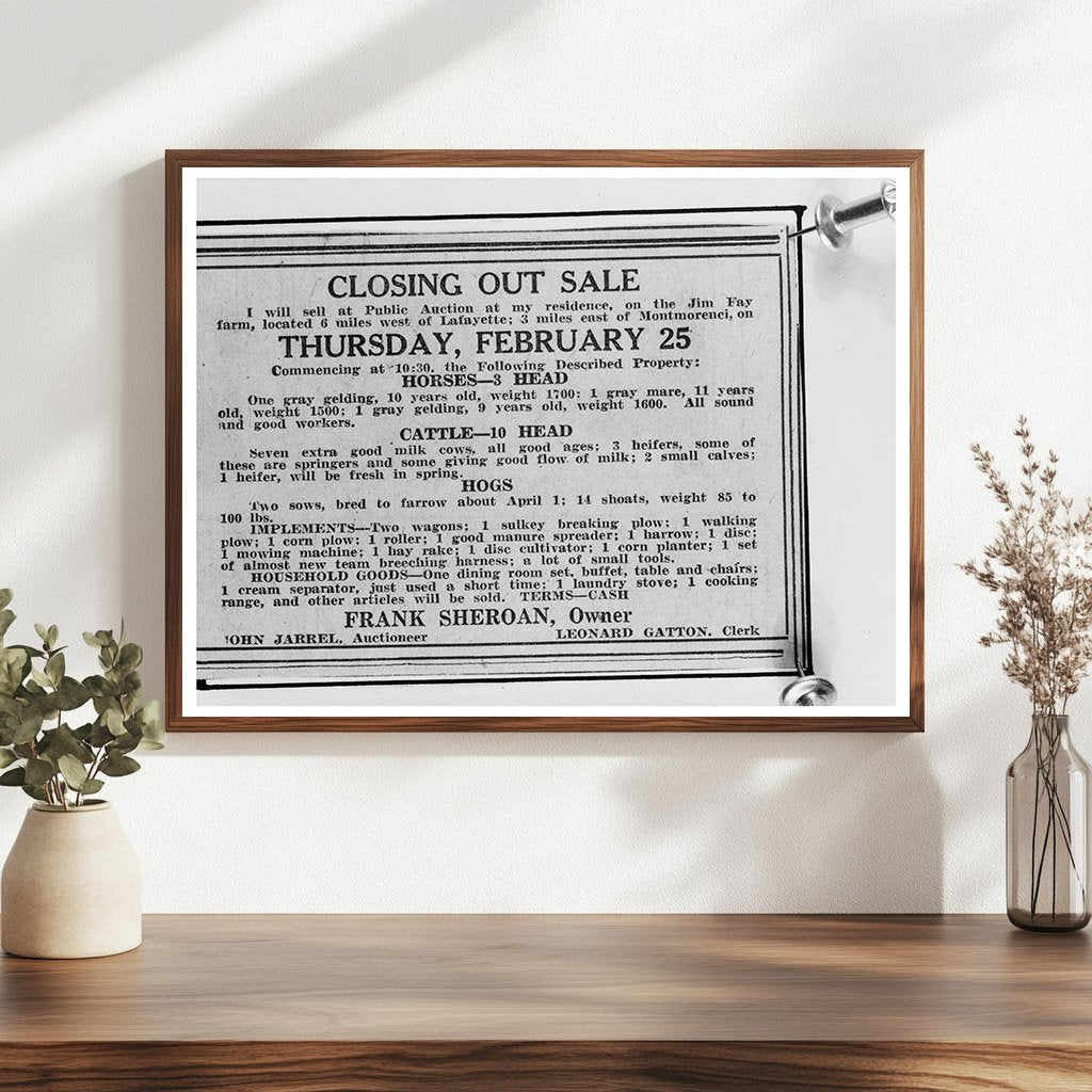 Montmorenci Indiana Property Sale Notice 1937