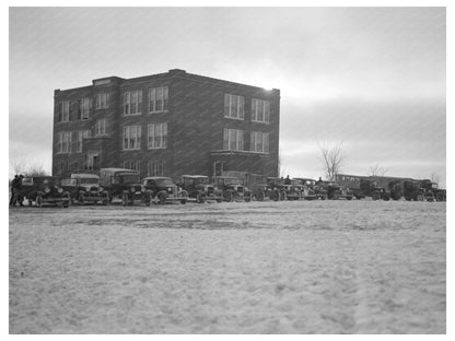 School Buses at Consolidated School Lake Center Iowa 1936