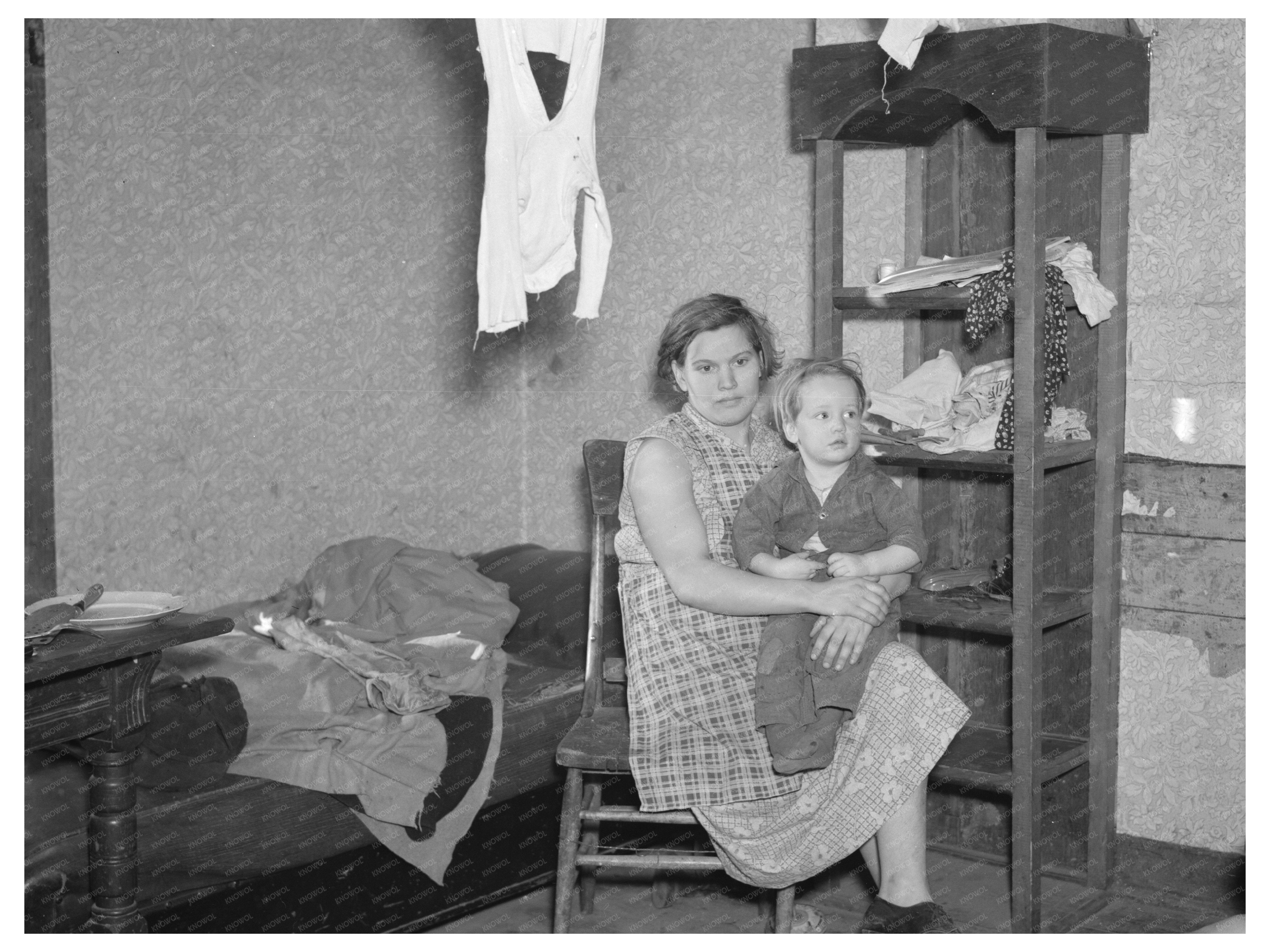 Mrs. James Kelleher and Child in Grand Ridge Home 1937