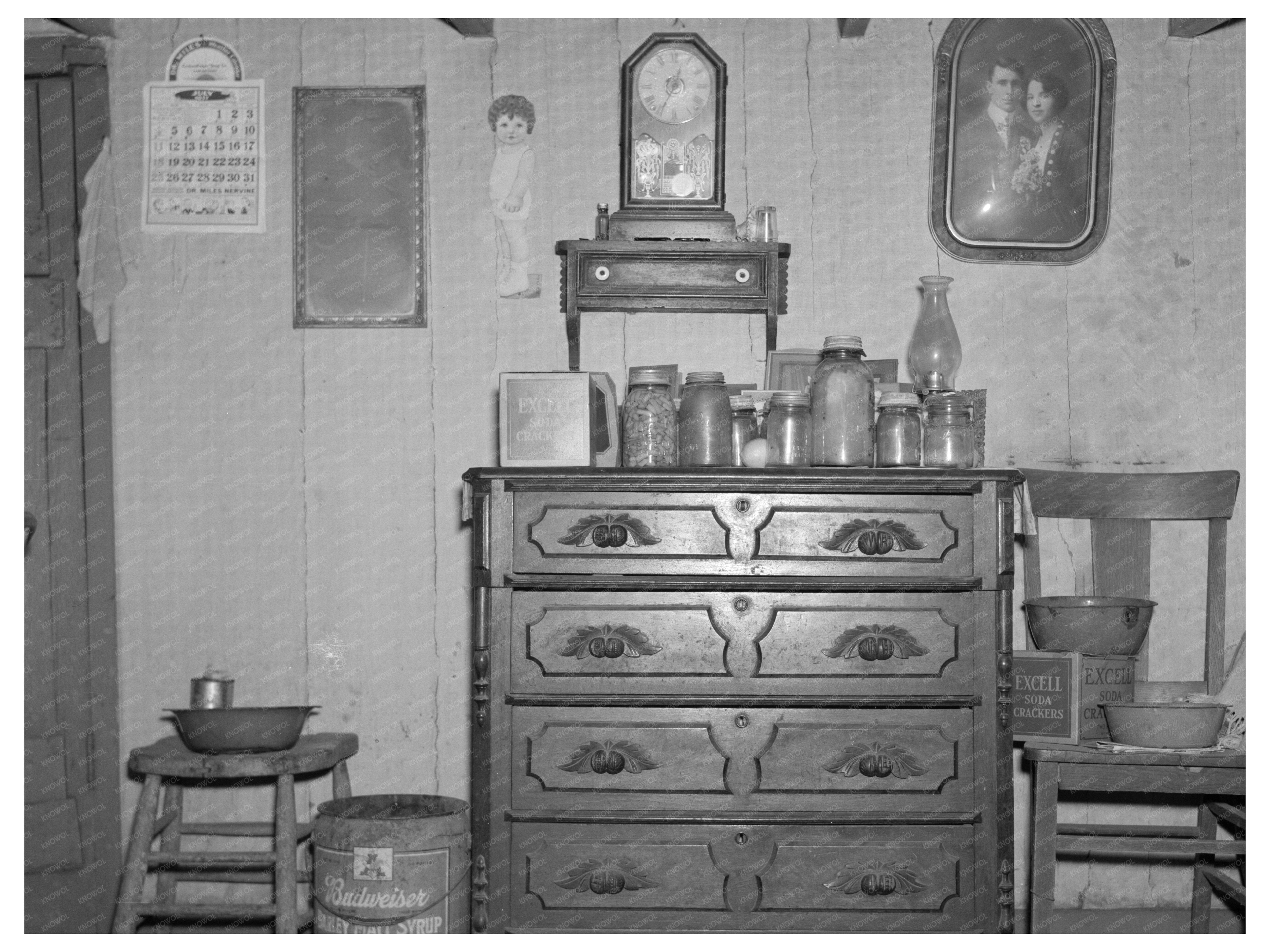 William Ballous Log Cabin Interior Illinois 1937