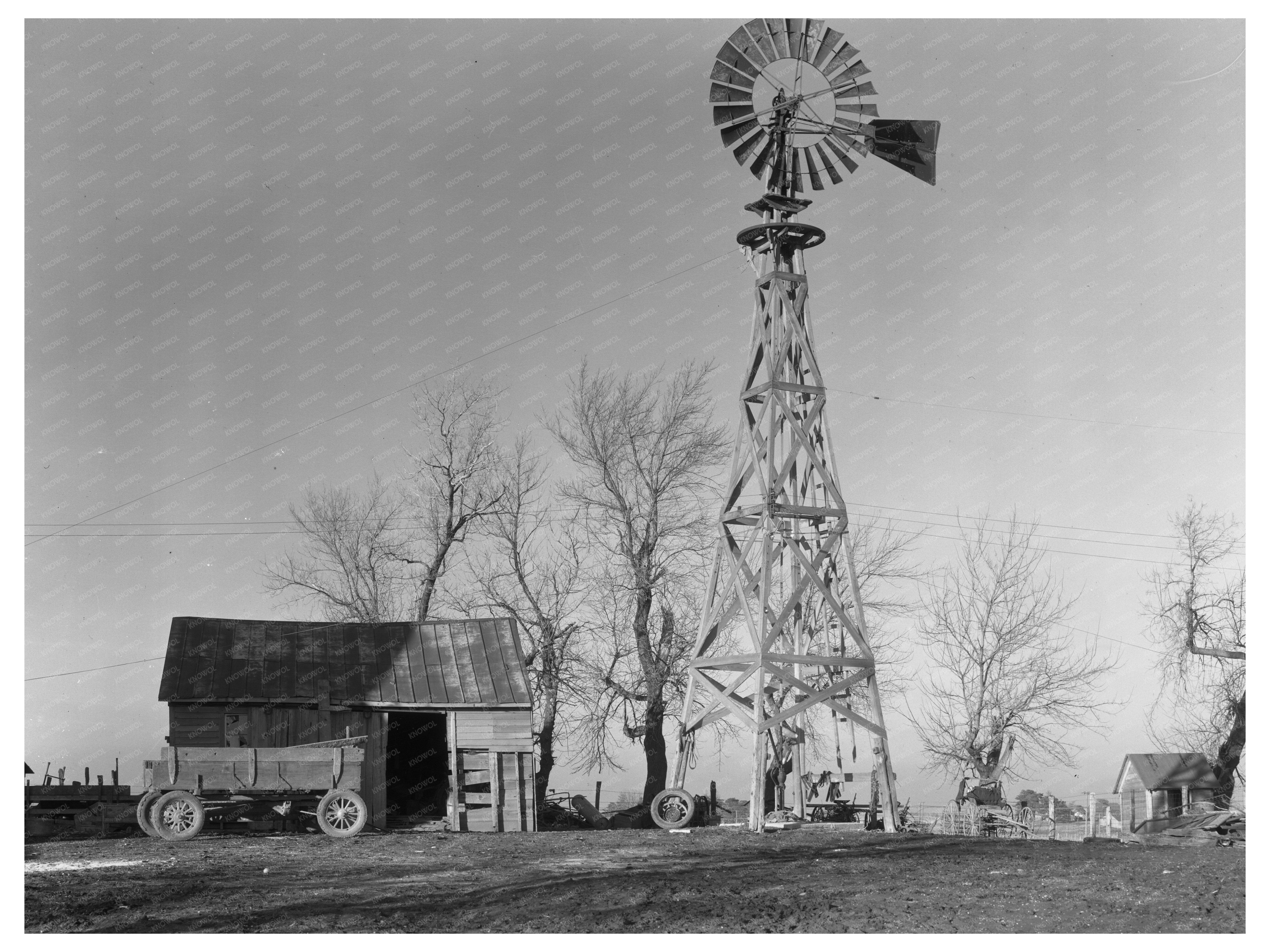 Vintage Wooden Windmill at Martin Myres Farm 1937