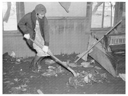 Woman Shoveling Debris in Flooded Farmhouse Indiana 1937