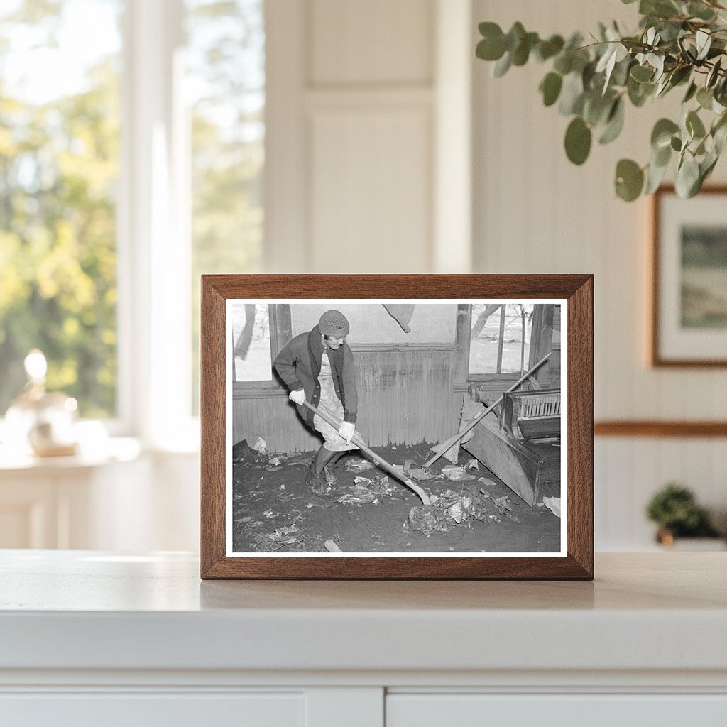 Woman Shoveling Debris in Flooded Farmhouse Indiana 1937