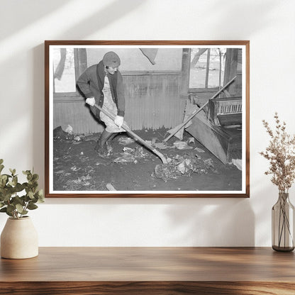 Woman Shoveling Debris in Flooded Farmhouse Indiana 1937