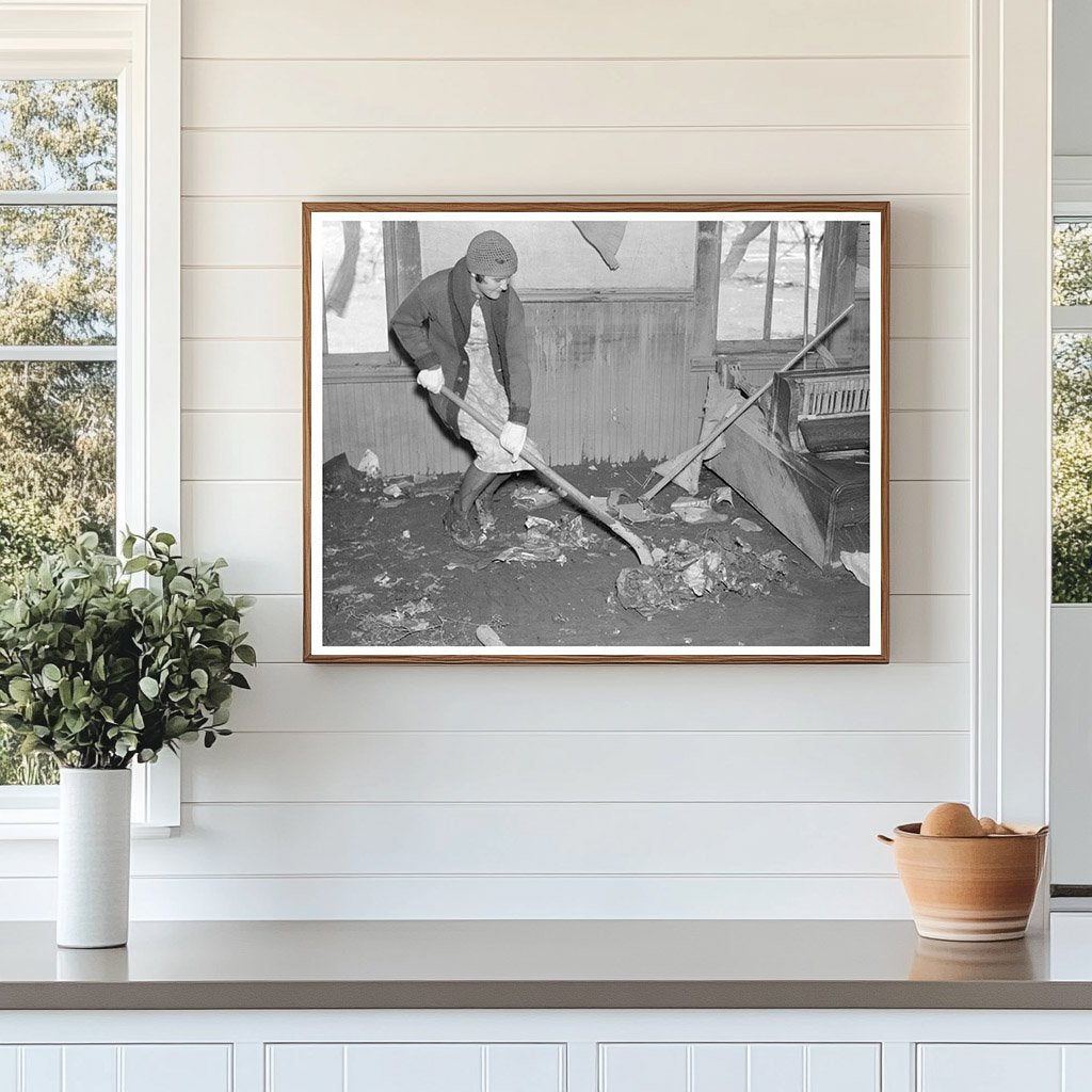 Woman Shoveling Debris in Flooded Farmhouse Indiana 1937