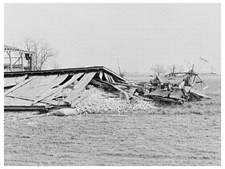 Flood Damage to Corn Crib and Machine Shed in Indiana 1937