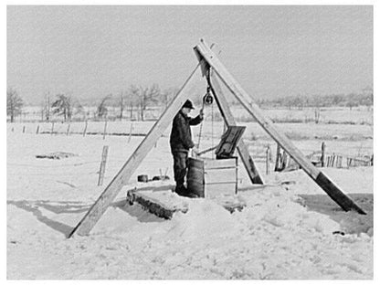 Oscar Gaither Hoisting Water from Well Illinois 1937