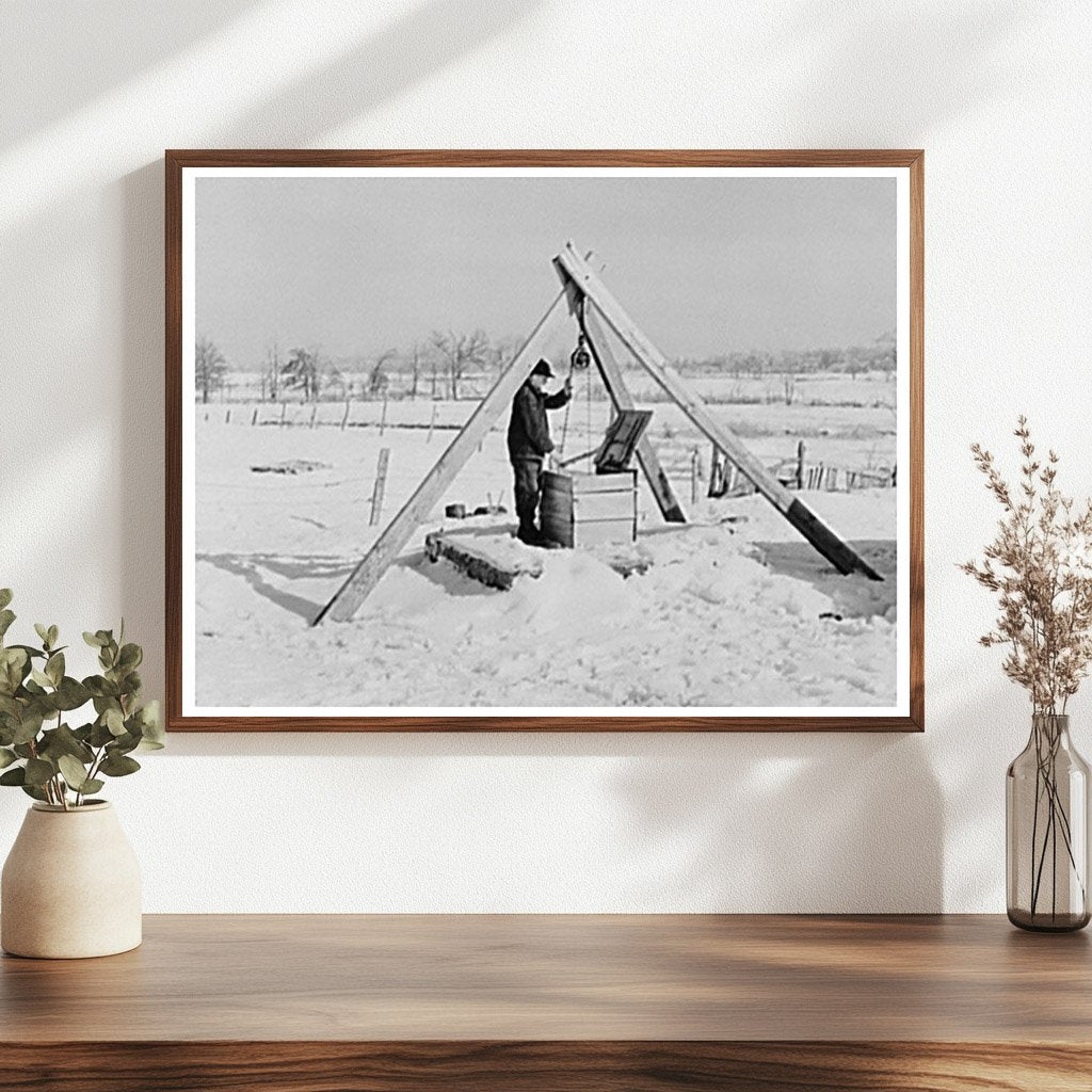 Oscar Gaither Hoisting Water from Well Illinois 1937