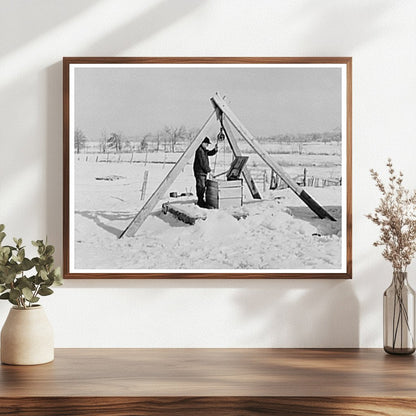 Oscar Gaither Hoisting Water from Well Illinois 1937